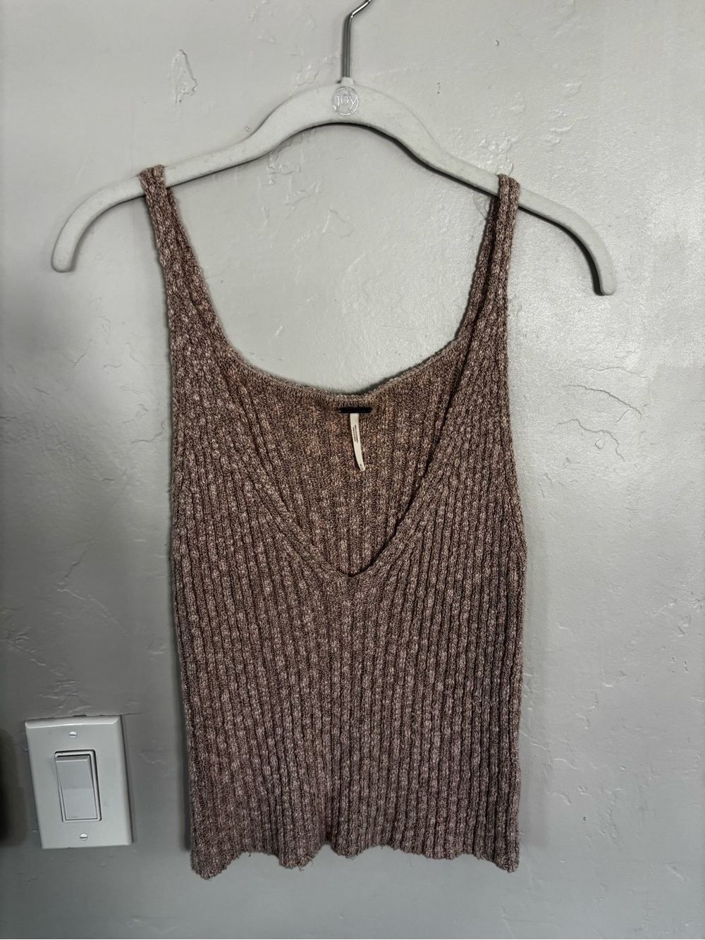 Free People Ribbed Knit V-Neck Tank Top - Mauve Brown
